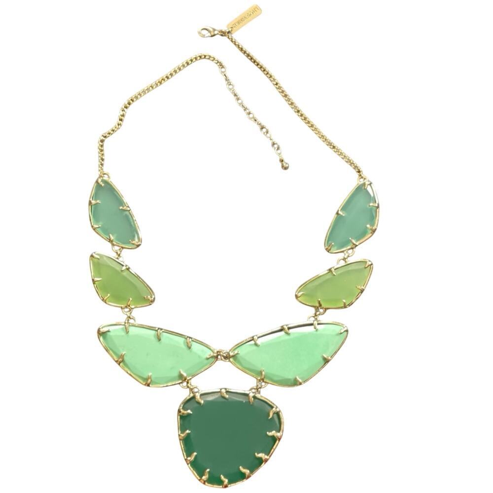 Vintage Kendra Scott Green Marisol Necklace Gold Plated Bib Statement Retired - Picture 3 of 11